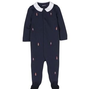 Ralph Lauren Dark Blue Baby Footie with White Collar